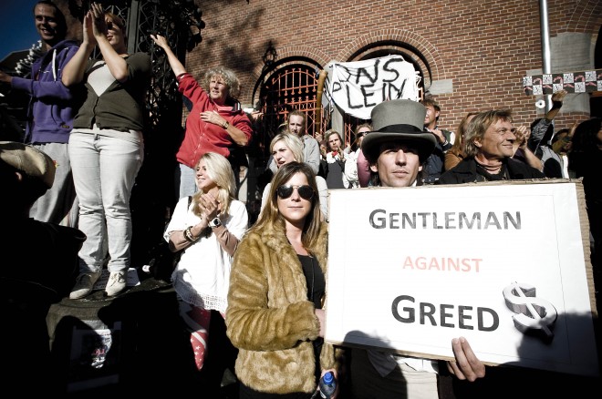 Het beursplein in Amsterdam op 15 oktober 2011. Foto Jeroen Oerlemans/Hollandse Hoogte