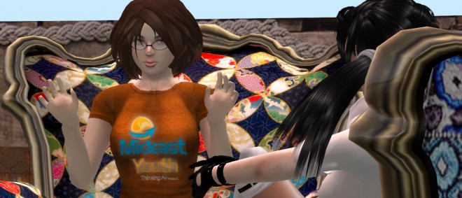 Omdat Esra’a Al-Shafei liever geen foto’s van zichzelf heeft rondslingeren op internet, maakte het blog iRez.me gebruik van de online game Second Life om haar toch te kunnen ‘portretteren’ bij het gepubliceerde interview. Beeld: iRez.me