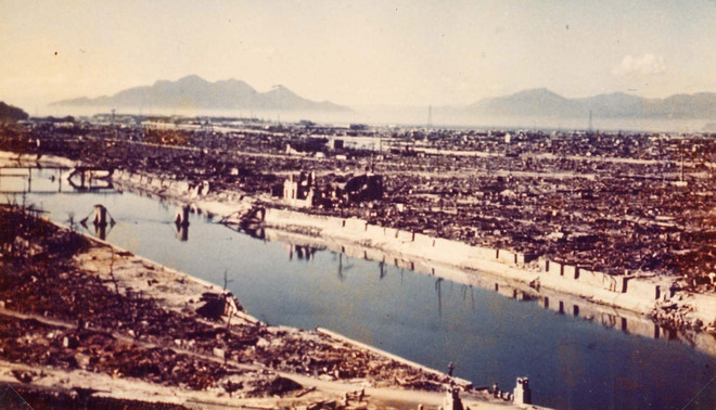 Hiroshima in augustus 1945 na de atoombom 'Little Boy'. Foto: HH
