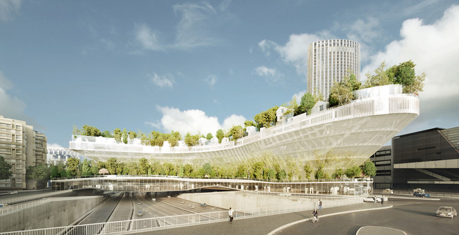Een digitale render van Mille Arbres (duizend bomen) in Parijs. Beeld: SFA / OXO / MORPH