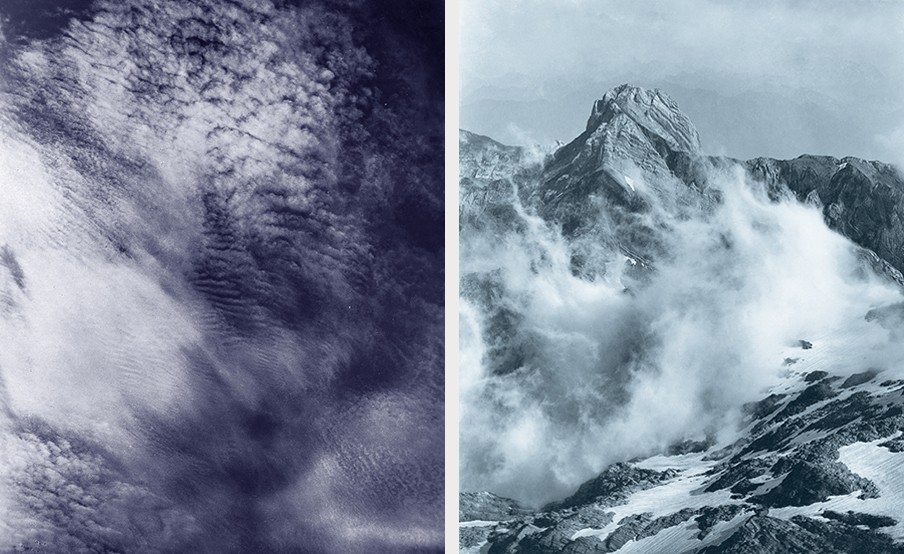 Zoals een gezicht de mentale en fysieke staat van een persoon laat zien, zo laten wolken zien wat er in de atmosfeer gebeurt. Foto’s uit het kunstboek ‘Wolken Studien’ van Helmut Völter. Foto’s: Schweizerisches Nationalmuseum