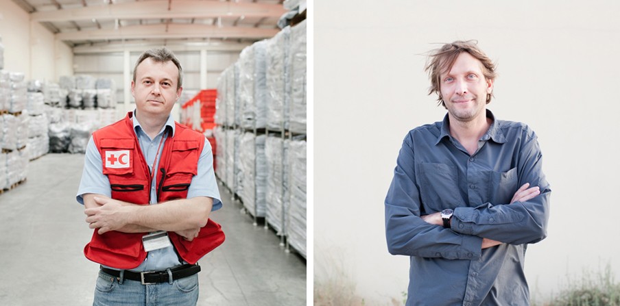 Links: Goran Zuber van de IFRC in Dubai. Rechts: Julien Chauvelle van Artsen Zonder Grenzen in Dubai. Foto’s: Pieter van den Boogert