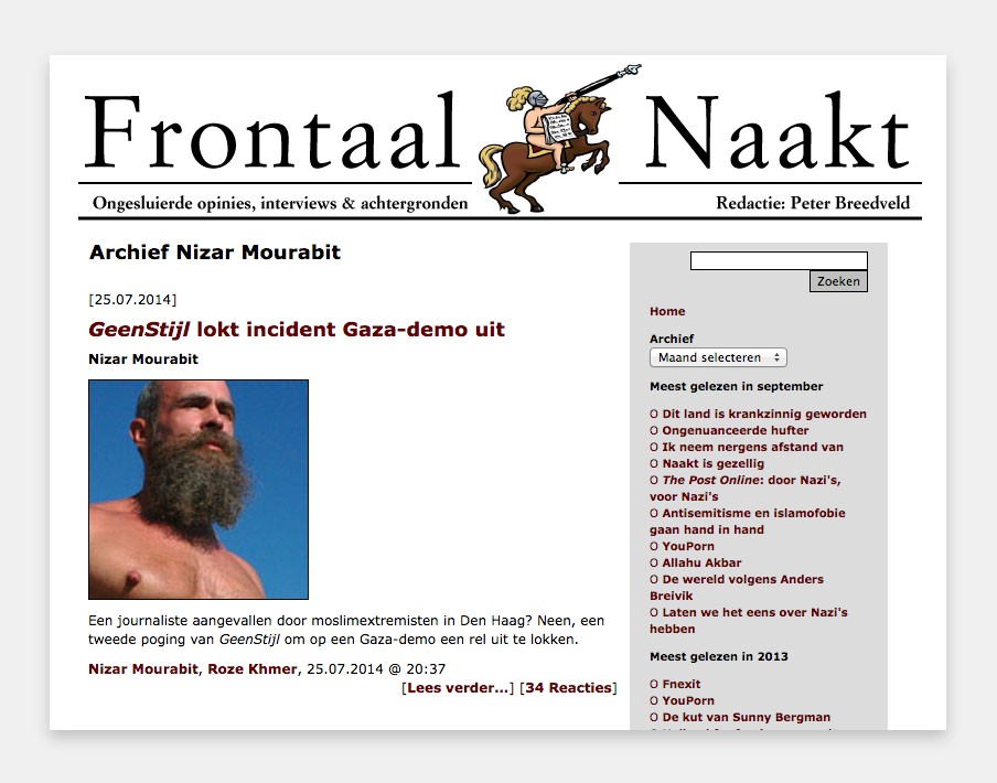 Screenshot van de website Frontaal Naakt