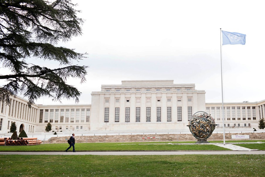Het Palais des Nations: het hoofdkantoor van de Verenigde Naties in Genève. Hier houdt het Office for the Coordination of Humanitarian Affairs (OCHA) kantoor. Foto: Pieter van den Boogert