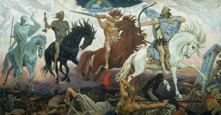 ‘Vier ruiters van de Apocalyps’ door de Russische schilder Viktor Mikhaylovich (1848 - 1926)