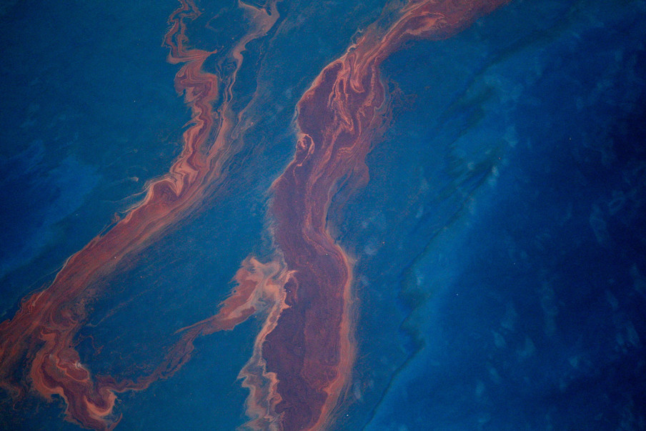 Olie gelekt uit de Deepwater Horizon van BP ligt op het wateroppervlak in de Golf van Mexico op 28 april, 2010. Foto: Chris Graythen / Getty Images