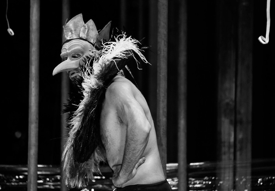 Scènefoto met David Geysen uit de voorstelling Hamlet van theatergroep De Appel. Foto: Leo van Velzen