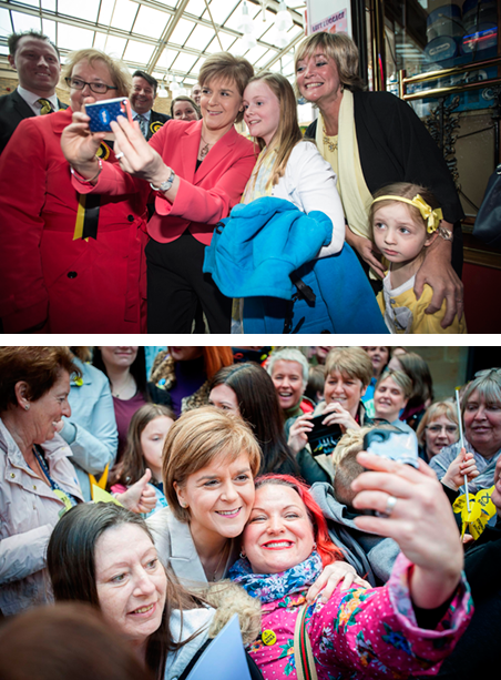 Nicola Sturgeon, leider van de SNP, gaat op de foto met haar kiezers. Foto’s: Hollandse Hoogte