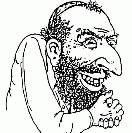 Le Happy Merchant toont een karikatuur van een Joodse handelaar die via list en bedrog geld verdient.